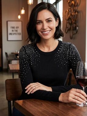 Rhinestone Studded NWT INC Black Sweater Date Night Out Minimalist Festive S